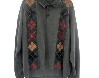 Marks & Spencer St Michael Argyle Wool Blend Sweater Top Mens Large