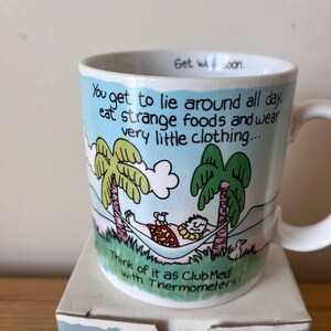 Vintage Russ Berrie &quot;Get Well Soon&quot; Coffee Mug Cup Funny Humor Humorous Gag Joke