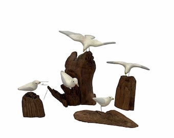 Vintage Hand Painted Ceramic Seagulls on Driftwood Figurines Lot