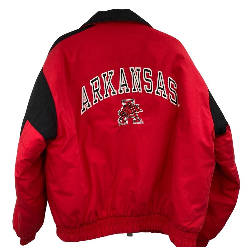 Arkansas Razorback Jacket Vintage 90s 80s Arkansas Razorbacks Logo 7 Puffer Heavy Jacket NCAA Red ...