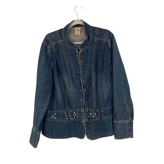 vintage Faded Glory Y2K Veste en jean cloutée en jean pour femme 2X