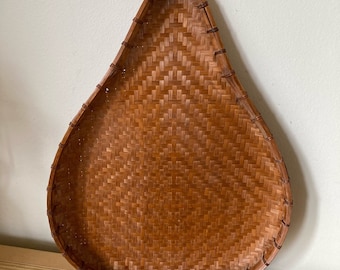 Vintage Pear Shape Woven Basket Tray Wall Hanging Bamboo Wicker Decor