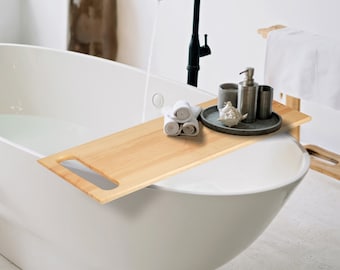 Walnut Wooden Bath Caddy, Modern Wood Bathtub Tray, Contemporary Bath Board, Sustainable Bathroom Tablet Holder, Rustic Jacuzzi Bench