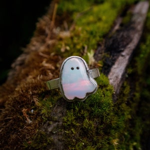 Aurora Opal ghost (lab created) sterling silver ring|US size 8.5