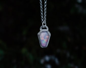 Aurora Opal coffin sterling silver  pendant necklace |  Handmade | Cottagecore | Gift for her