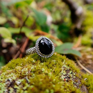 Black Onyx sterling silver ring US Size 8.5 image 1