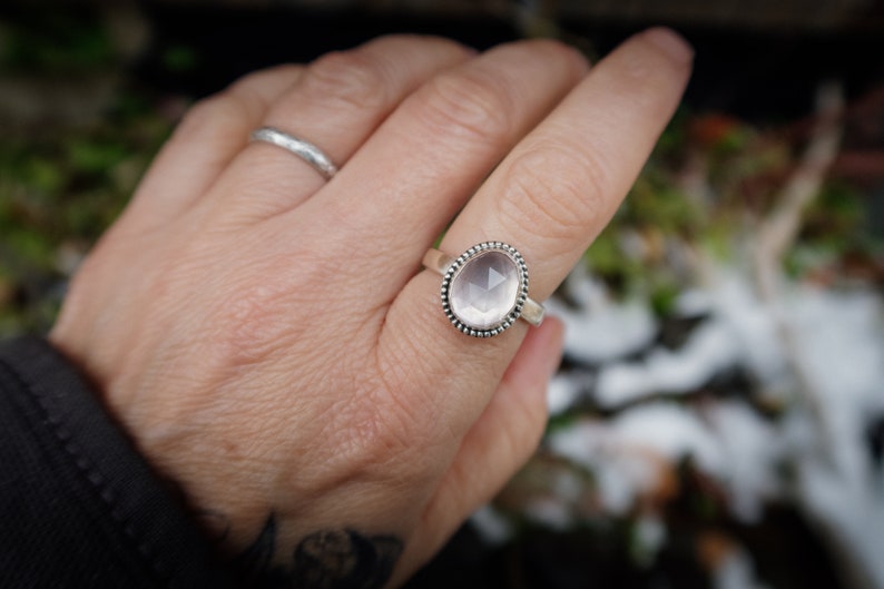 Rose Quartz, sterling silver Ring US Size 7.5 image 1