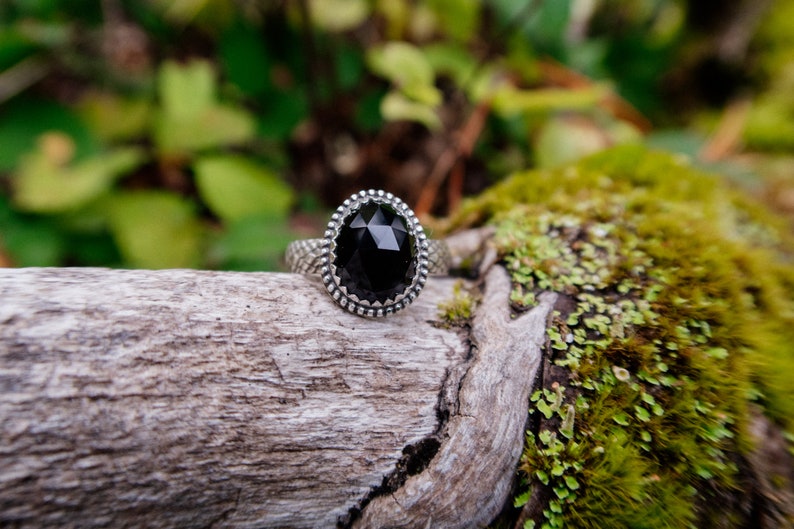 Black Onyx sterling silver ring US Size 8.5 image 6