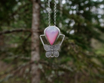 Aurora Opal butterfly sterling silver Pendant necklace | Cottagecore