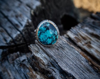 Hubei turquoise sterling silver statement ring | US Size 6.5 | Handmade Artisan Jewelry