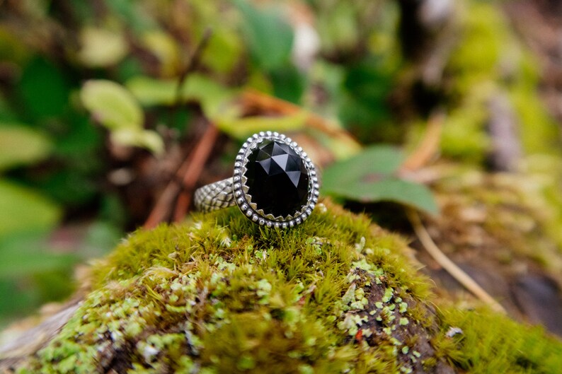 Black Onyx sterling silver ring US Size 8.5 image 5