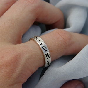 925 Sterling Silver Ancient Symbols Ring, Abstract Symbols Text Jewelry, Tribal Pagan Symbols Ring