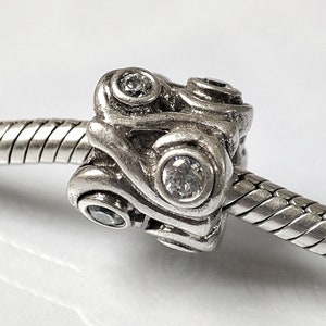Authentic Pandora Ocean Wave with White Cubic Zirconia 790269CZ Charm, Pre-owned Retired Rare Pandora Bead Jewelry