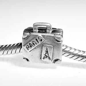 Authentic Pandora Suitcase Charm 790362 Pre-owned Rare Sterling Silver Bead Paris Eiffel Tower Luggage Travel Bag