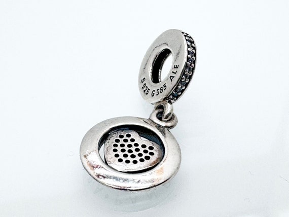 Authentic Pandora Two Tone Signature Heart Pendant Charm 792082CZ
