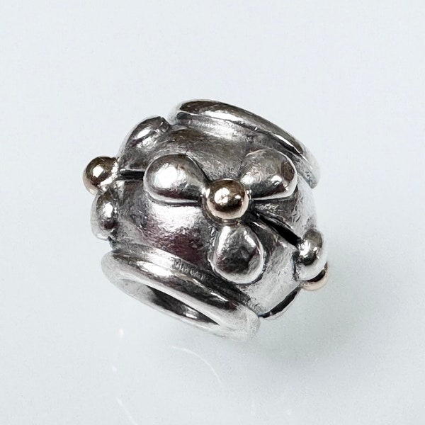 Authentic Pandora Two Tone Tivoli Flower Charm 790383, 14K Gold and 925 Sterling Silver Pre-owned Retired Rare Pandora Bead Jewelry