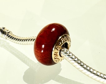 Authentische Pandora 14K Gold Muirapiranga Holz Anhänger 750707, gebrauchte sehr seltene Pandora Bead Schmuck