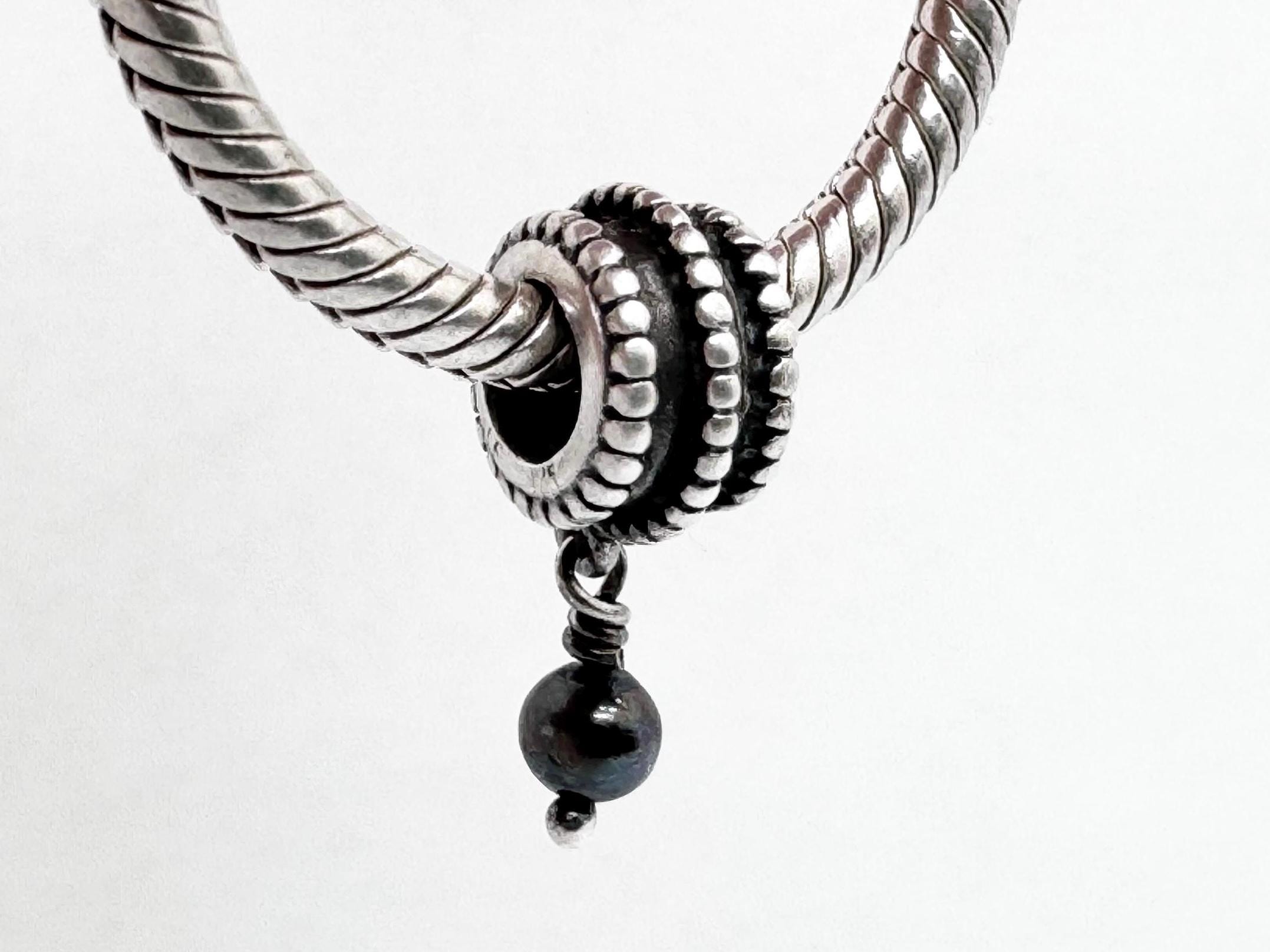 Authentic Pandora Bevelled Drop Dangle Charm With Black Pearl