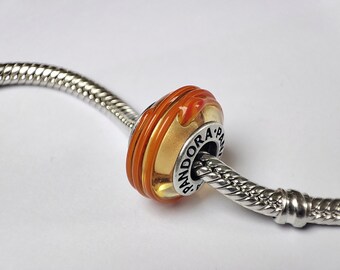 Authentic Pandora Orange Murano Glass Sterling Silver Bead - Orange Ribbon - PRE-OWNED