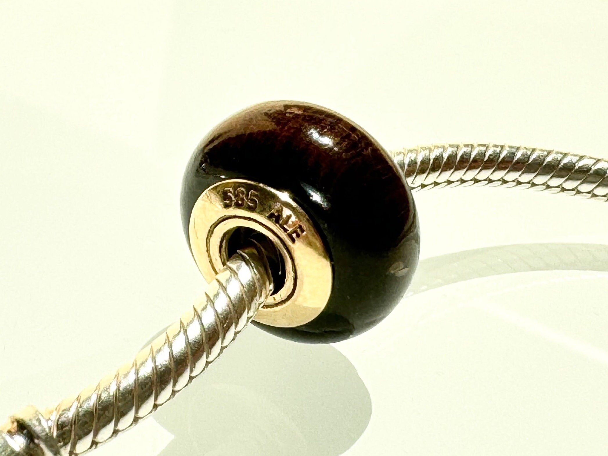 本物のパンドラ 14K ゴールド Coracao De Negro ウッド チャーム