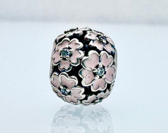 Authentic Pandora Primrose Meadow Openworks Charm with Light Pink Enamel & Cubic Zirconia 791488EN68, 925 Sterling Silver Retired Pre-Owned