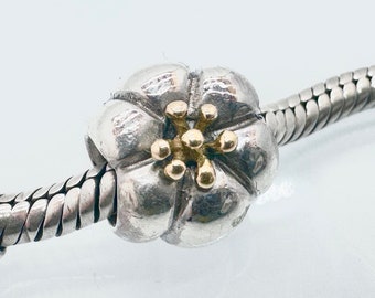 アクセサリー Pandora k14 Charm Authentic Pandora Flower With 14K Gold Tip Charm 790184, 14K