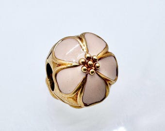 Authentic Pandora Solid 14K Cherry Blossom Clip Charm With Pink