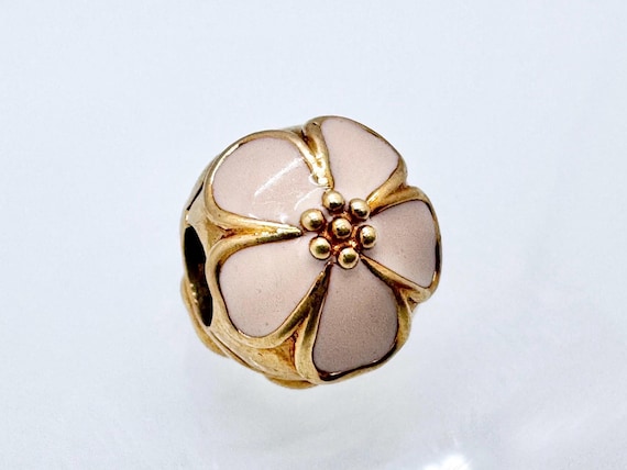 Authentic Pandora Solid 14K Cherry Blossom Clip Charm With Pink