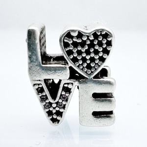 Authentischer Pandora LOVE Buchstabe Anhänger mit Schwarz und Weiß CZ 797189NRPMX, 925 Sterling Silber Bead - Gebraucht