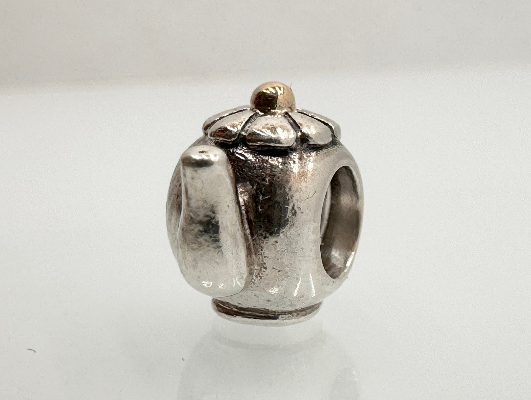 Authentic Pandora Two Tone Teapot Charm 790250, 14K and 925 Authentic Pandora Two Tone Teapot Charm 790250, 14K and 925