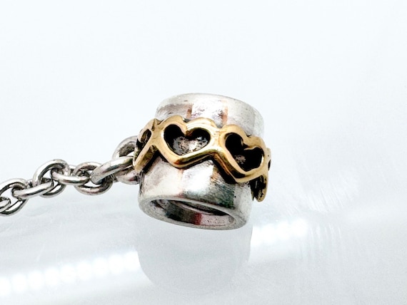 Authentic Pandora Two Tone Love Hearts Safety Chain Charm