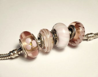Authentic Pink Murano Glass Sterling Silver Bead -Swirl-Flowers-Candy Stripes-Ribbon- PRE-OWNED