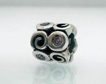 Charm Pandora Fantasy Swirls con circonita cúbica rosa (790263PCZ), plata de ley 925, usado, retirado, raro.