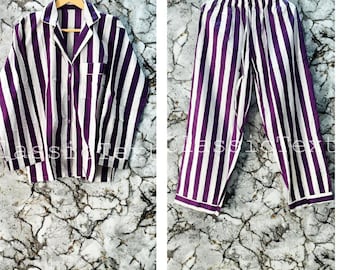 Hand Block Print Pajamas, Striped Print, Pure Cotton Pj's, Pajamas Set ,Indian Cotton,Night Wear, Soft Cotton Night Suit, Gift for her