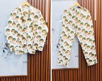 Pijama indio 100 % algodón hecho a mano, suave y de algodón puro, con estampado de bloques.