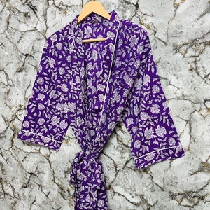 Cotton Kimono Robe Dressing Gown, Block Print Bridesmaid Robe, Summer Nightwear, One Size