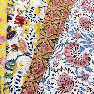 Indischer Blumenhandblock bedrucktes 100%-Baumwolltuch, Stoff Schüttgut, Vorhänge Kissen Kissen Bettbezüge Kleider machen