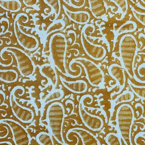 Tela suave con estampado de bloques de Paisley amarillo cortada a medida, tela voile de algodón 100 % puro para confección de vestidos, costura, elaboración, tapicería