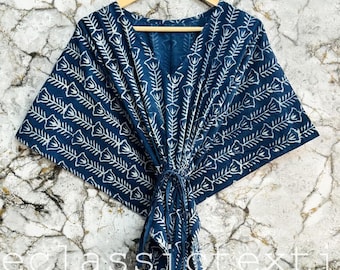 Indigo Summer Cotton Kaftan, Blue beach cover loungewear, Indigo Block print Resort wear, Indian blockprint caftan, Moroccan kaftan
