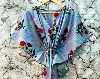 Maxi Kaftan Kleid, Geschenke für Sie, Baumwoll-Kaftane für Frauen, Lounge und Nachtwäsche, Geschenke für Tochter, Hand gedrucktes Blockkleid, Massenlager