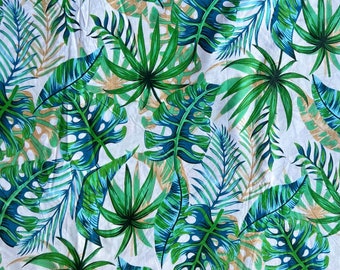 GREEN PALM LEAVES Cotton Fabric for Curtain, Upholstery digital tropical leaf print, Indian Soft Cotton Fabric, Printed Fabric, Kids Fabric