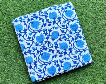 Bella stampa floreale Tessuto stampato a mano, tessuto di cotone, tessuto indiano, tessuto tagliato a misura, abbigliamento femminile in cotone stampato a blocchi, tessuto