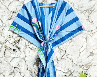 Floral Hand Block Print Soft Cotton Kaftan, Beach Cover up Dress, Long Caftan For Women, Maxi Dress, Loungewear, Maternity Dress