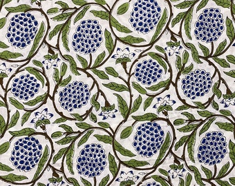 Indian Hand Block Print Soft Fabric Cloth By The Meter, 100 % Pure Cotton Voile Fabric For Dress Making ,Sewing, Crafting, Upholstery