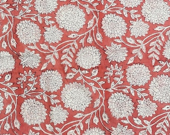 Tela de bloque con estampado floral rosa, tela de algodón indio cortada a medida, tela hecha a mano, tela estampada, tela de confección, tela de costura