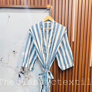 Block print Striped Cotton Kimono Robes for Women Indian Dressing Gown Unisex Block print Beach Cover up&#39;s Gifts For Women&#39;s Gift For Her