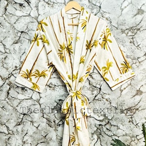 100 % Soft Cotton Kimono Robe Dressing Gown, Block Print Bridesmaid Robe, Summer Nightwear, One Size, Gift For Her