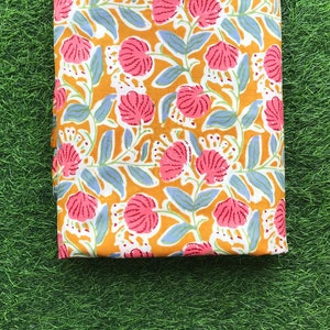 Floral Cotton Fabric, Block Print Fabric By The Yard, Indian Fabric, Sewing Fabric, Handmade Fabric, Printed Fabric, Women&#39;s clothing