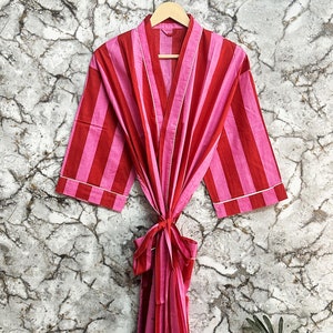 100% Pure Cotton Indian Block printed Kimono | Striped Cotton Kimono Robe | Quirky Beach Cover up/Comfy Maternity Mom | Gift For Her