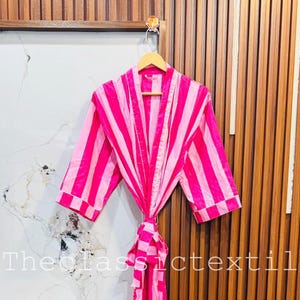 100% Pure Cotton Indian Block printed Kimono | Striped Cotton Kimono Robe | Beach Cover up, Summer Night Wear Gift For Mom | Gift For Her